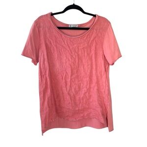 FEMME FATALE Italy Linen Cotton Short Sleeve Top Coral L